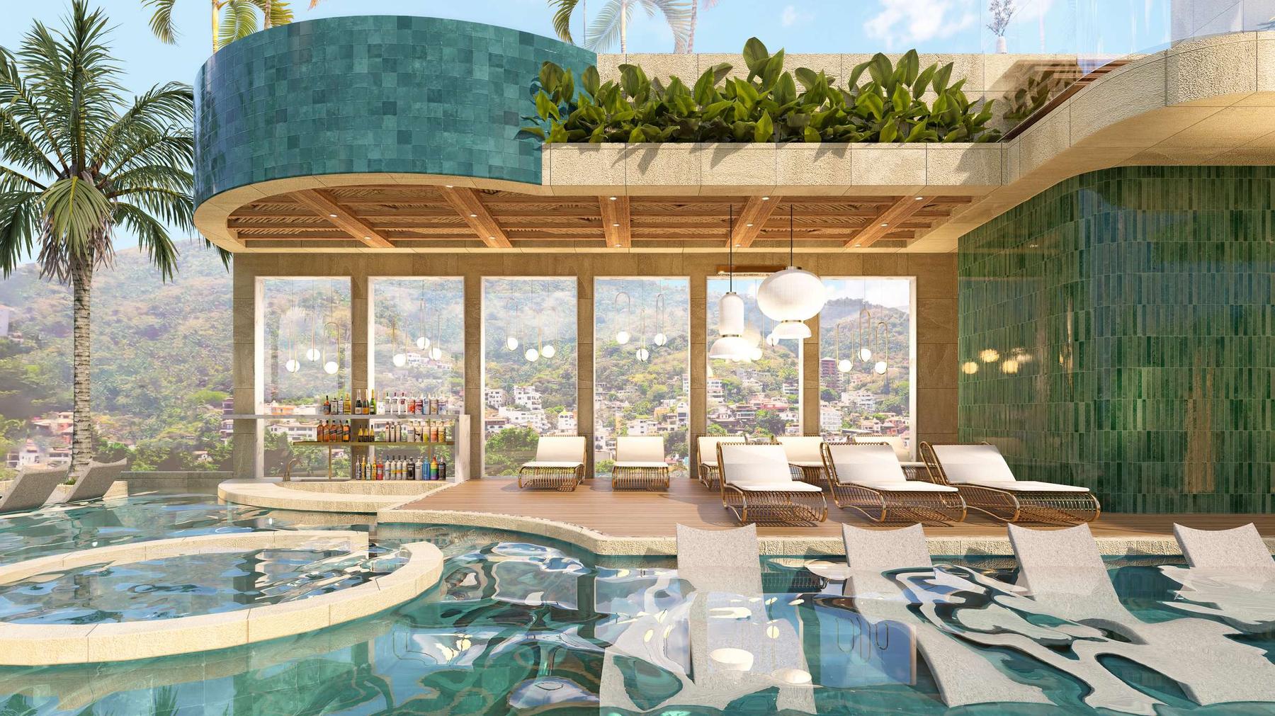 Praiá rooftop infinity pool overlooking the hills of Puerto Vallarta