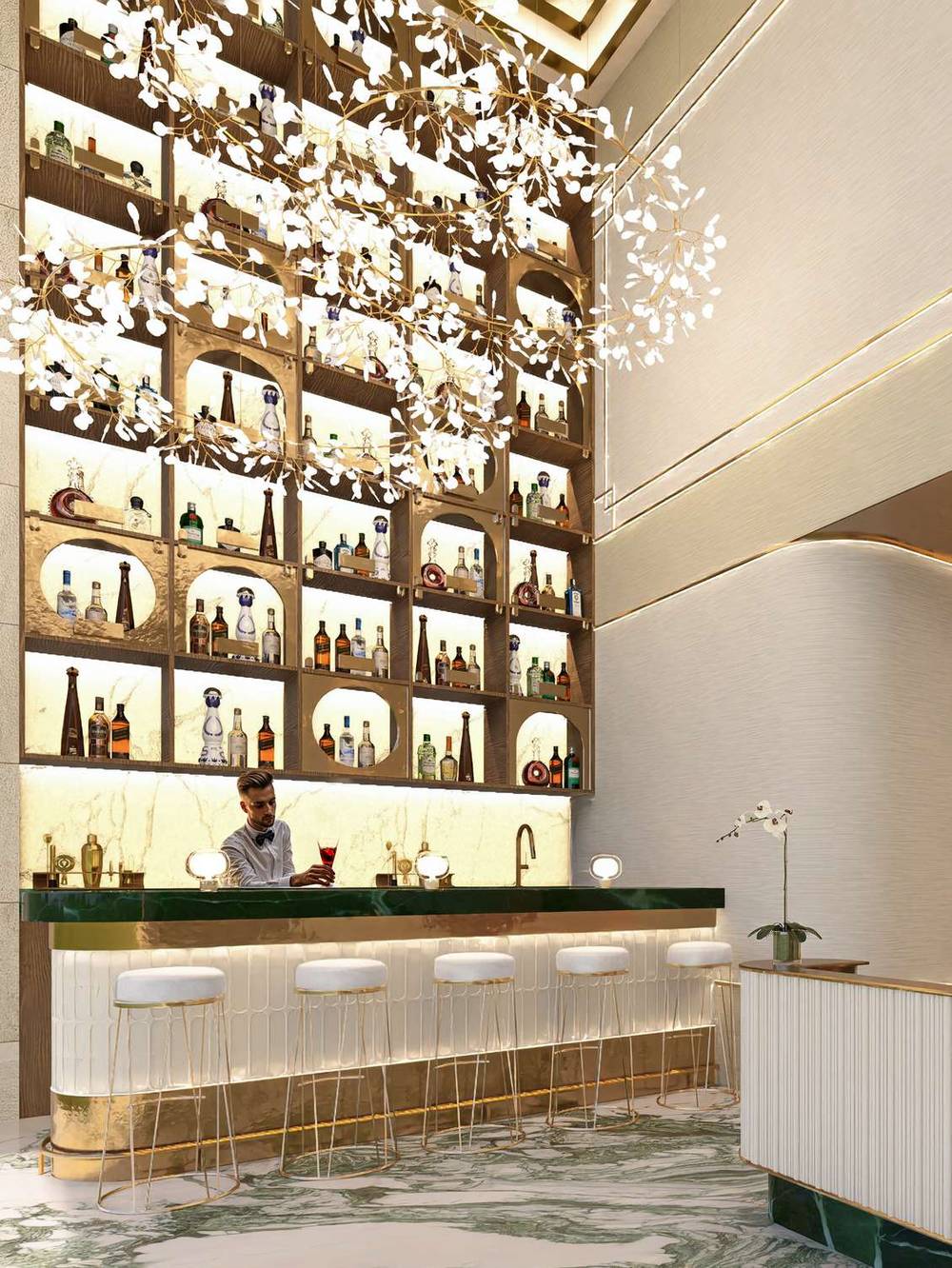 Double-height personal liquor vault and bar