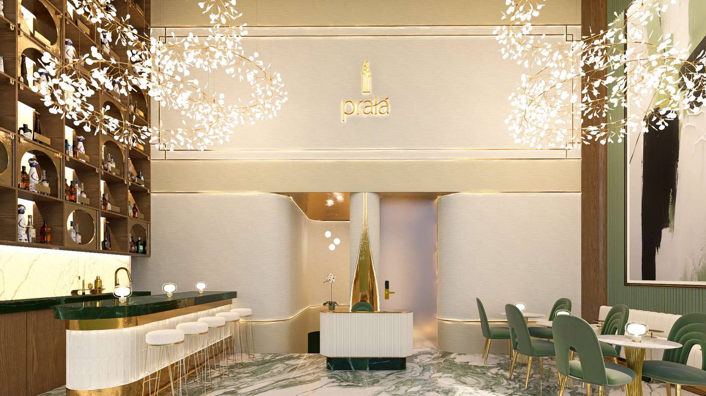 Double-height lobby with Versace Ceramics finishes