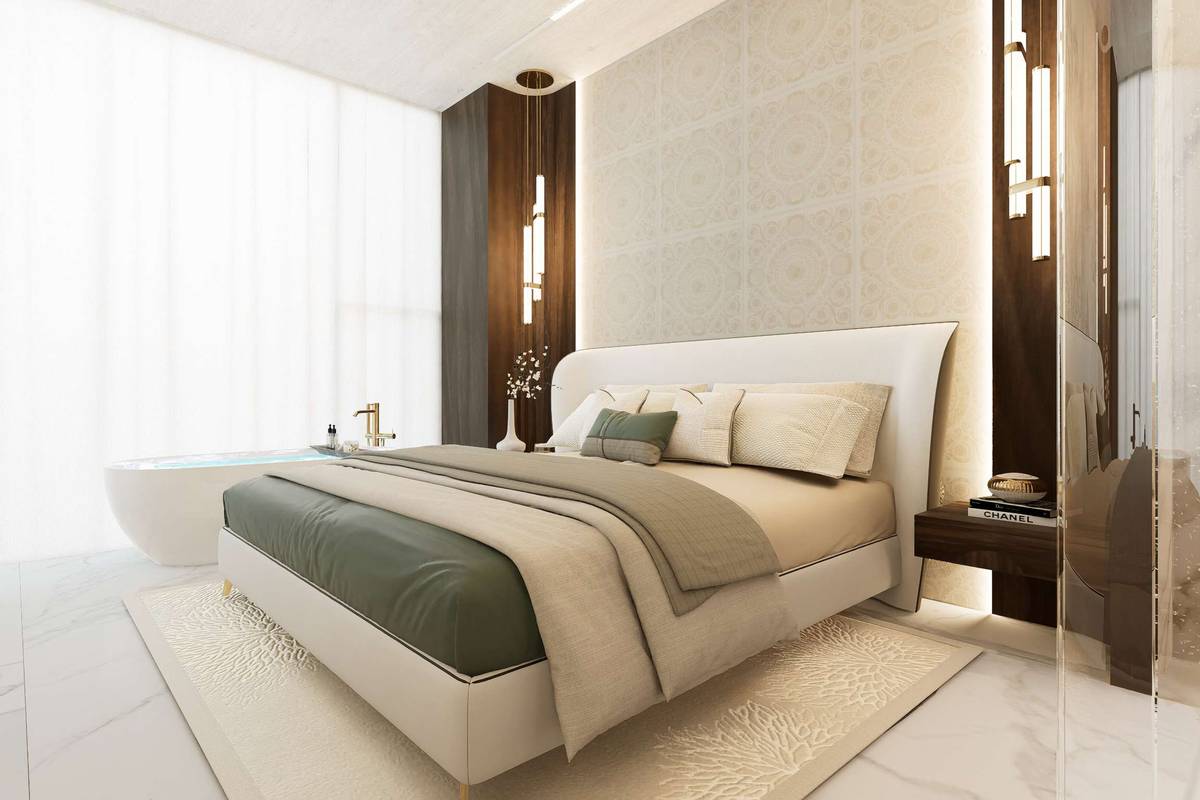 Master bedroom opening to private balcony