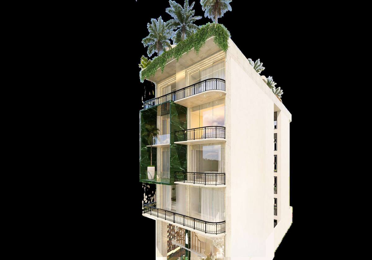 Praiá boutique tower with rooftop palms